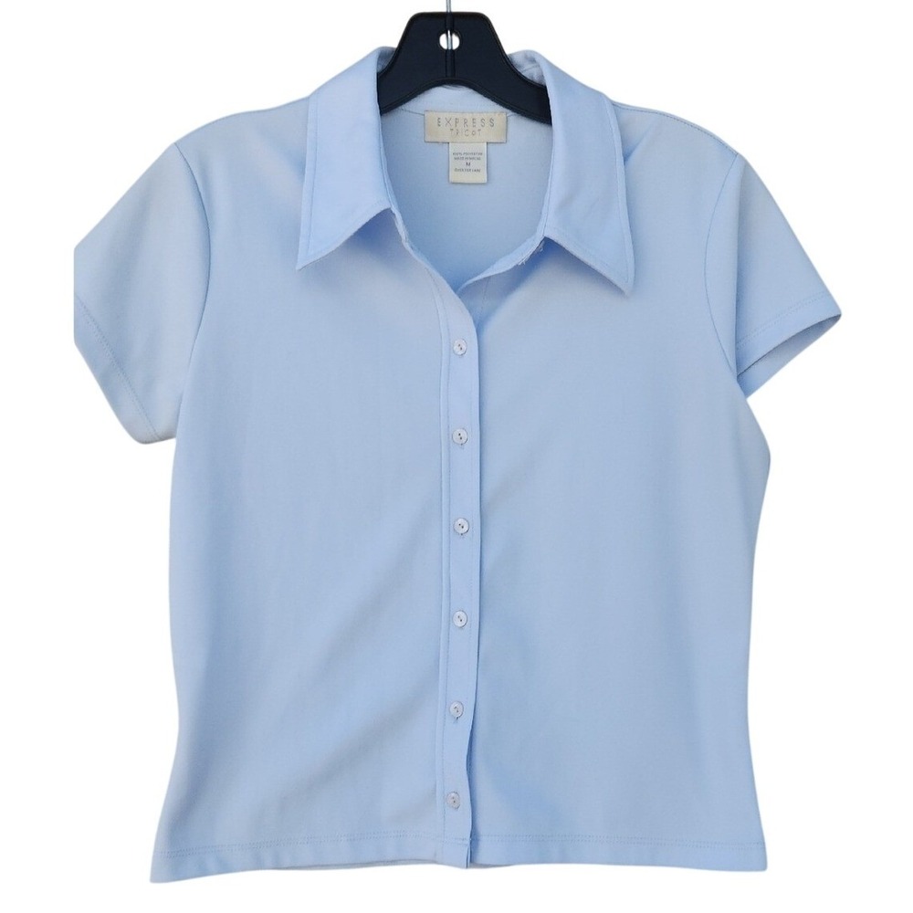 Vintage Y2k Express Tricot Baby Cropped Blue Button Retro Grunge Soft Scandi
